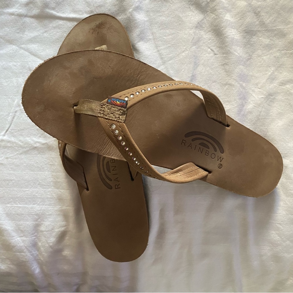 Rainbow Tan color Sandals with Rhinestone Detail women’s size 10 - Picture 4 of 8